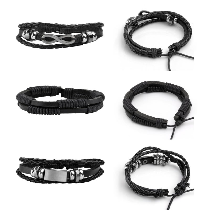 MILAKOO 5 Pcs Braided Leather Bracelets for Men Women Woven Braided Cuff Wristband Adjustable - Image 2